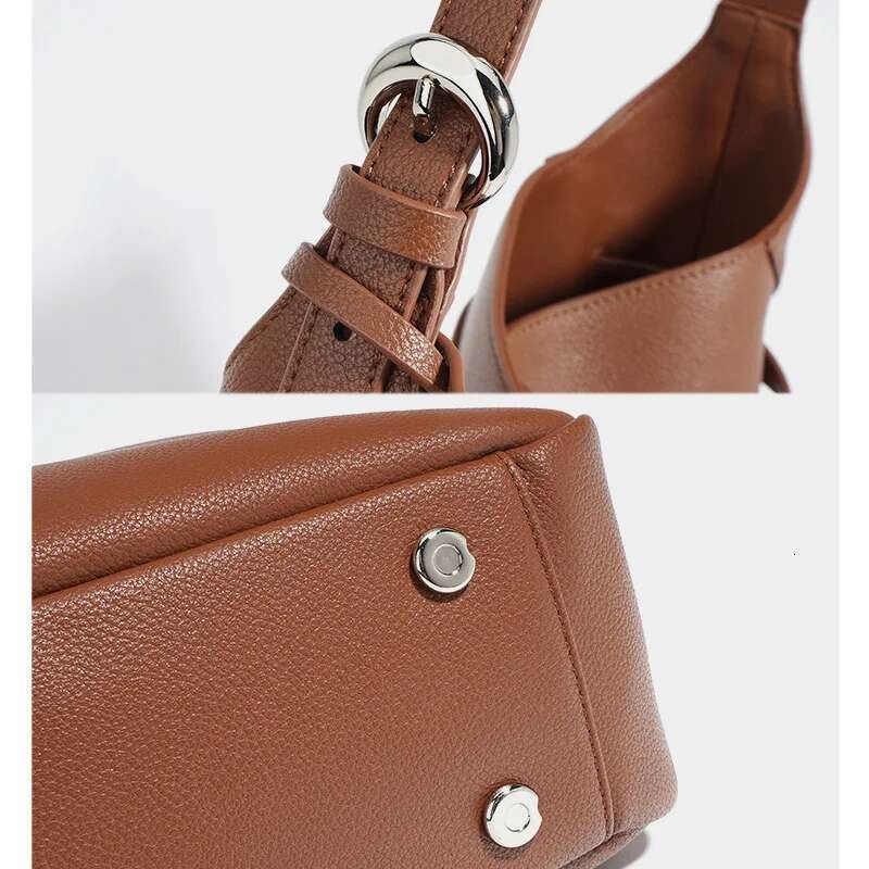 Popular Women Lady Ins Single Shoulder Bag Female Split Leather Belt Buckle Handbag Minimalist Armpit Bucket Tote New
