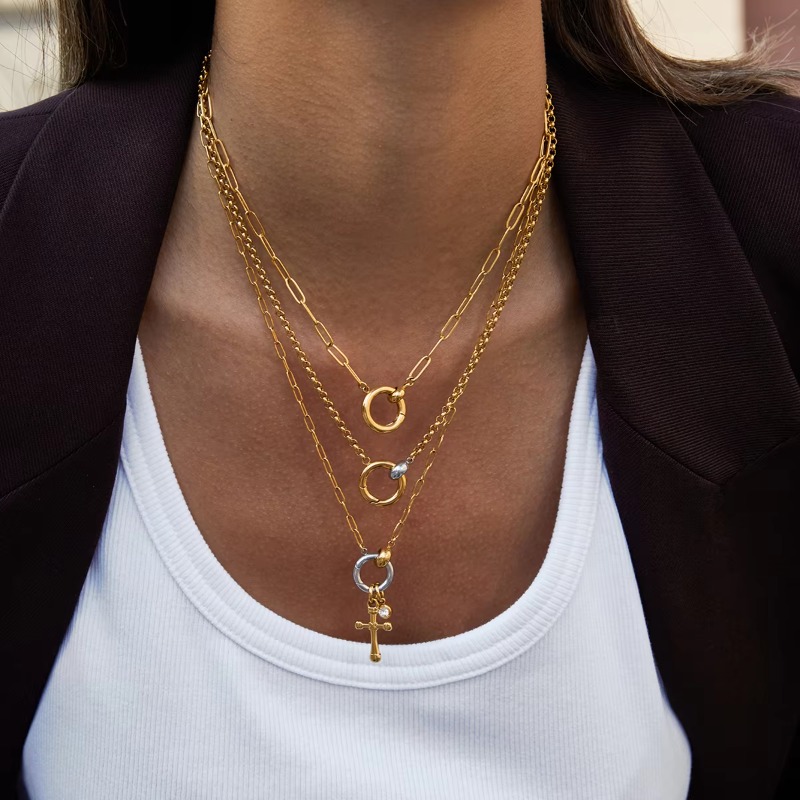 Designer Jewellery High Quality 18K Gold Plate Stainless Steel Two Tone Cross Pendant Necklace DIY Design for Daily Wear Gift Textured Classic Accesso