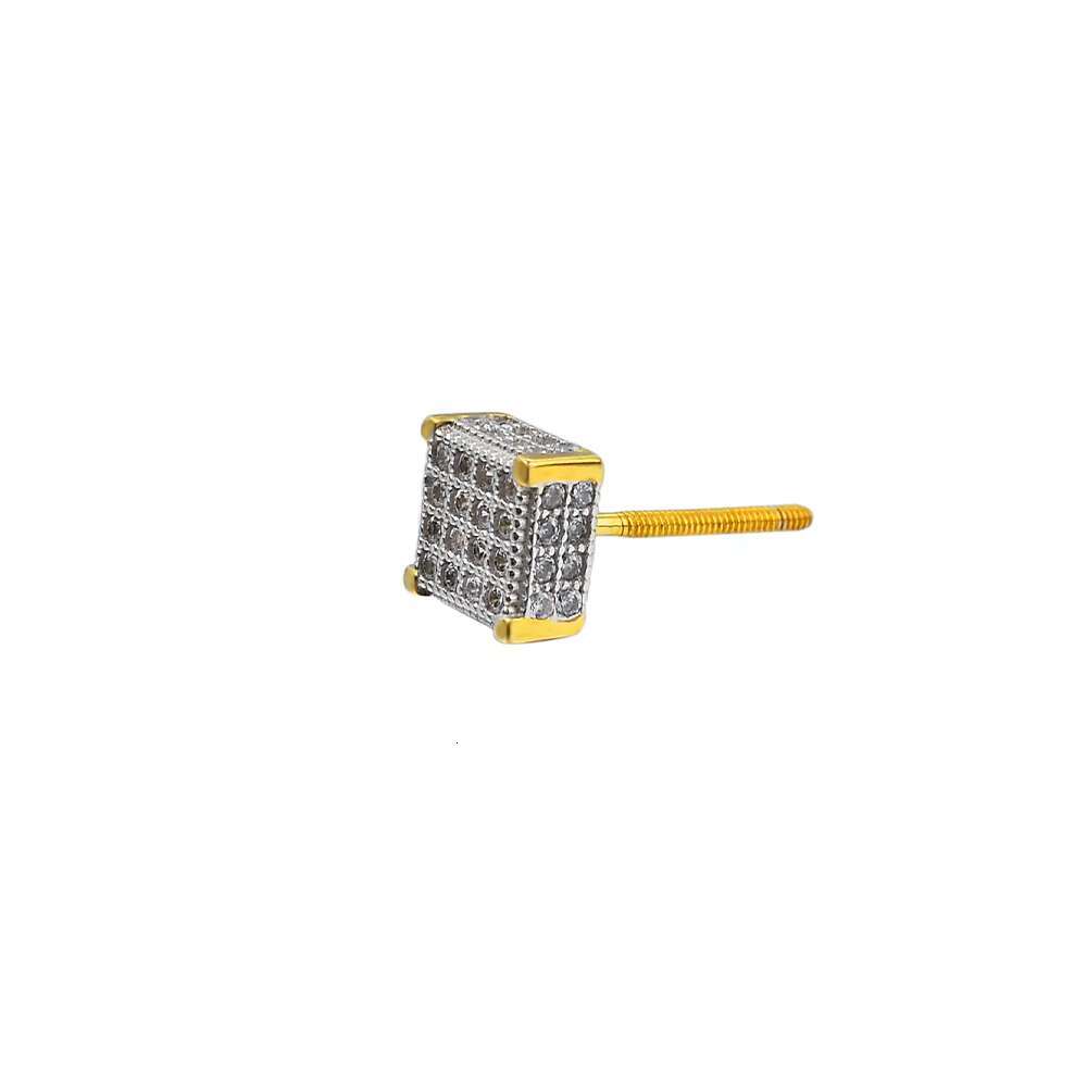 High Quality Luxury Jewelry Gold Plated Iec Out Zircon Diamond Screw Back 925 Sterling Silver Square Stud Earring for Men