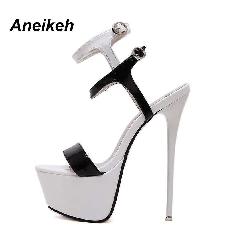 Aneikeh New Summer Fashion Sandals Sexy Open Toe 16Cm High Heels Party Dress Wedding Nightclub Women Shoes Black Red White