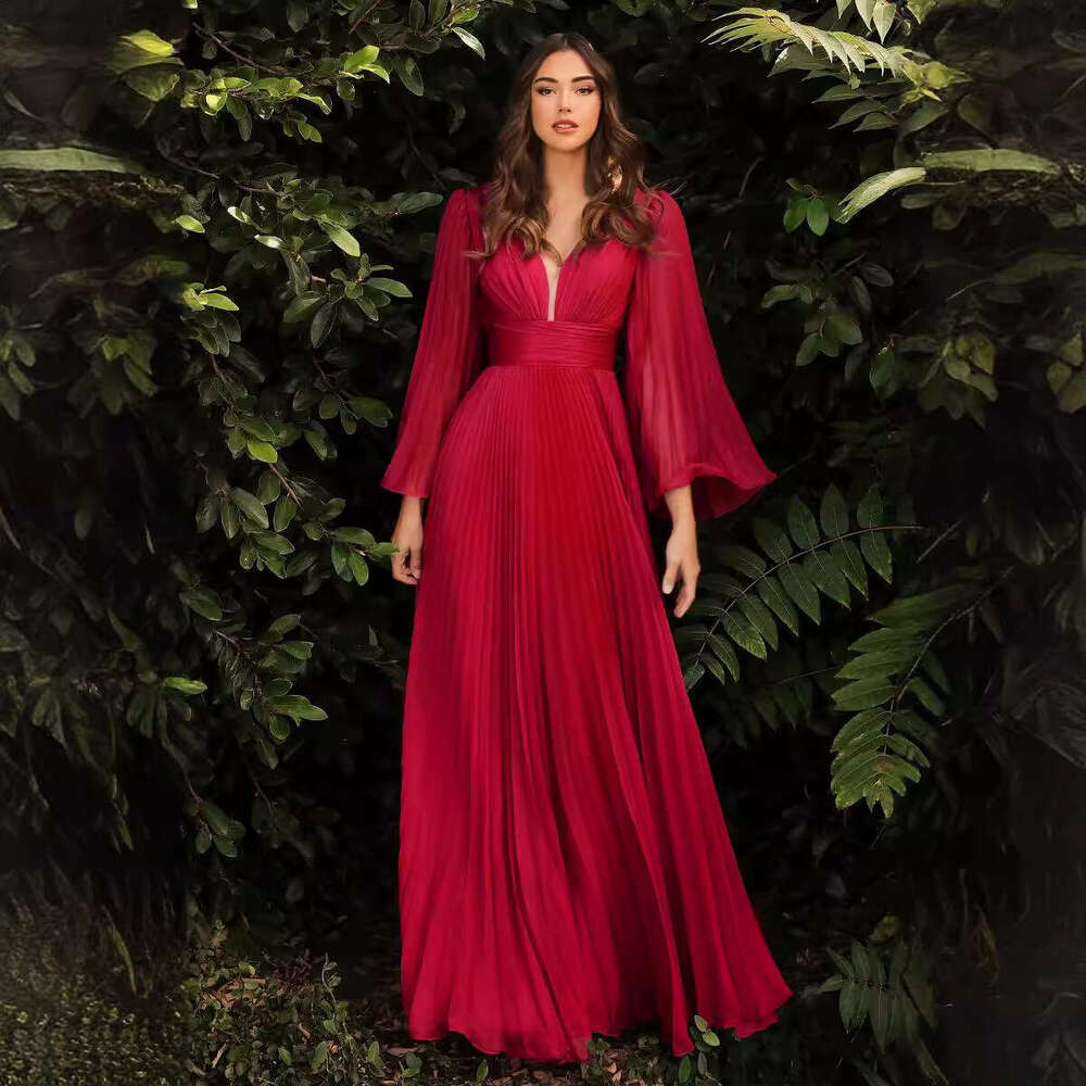 2025 Cross-Border Trade New Women's Fashion Wish Sexy Deep V Long Sleeve Slim Fit Dress