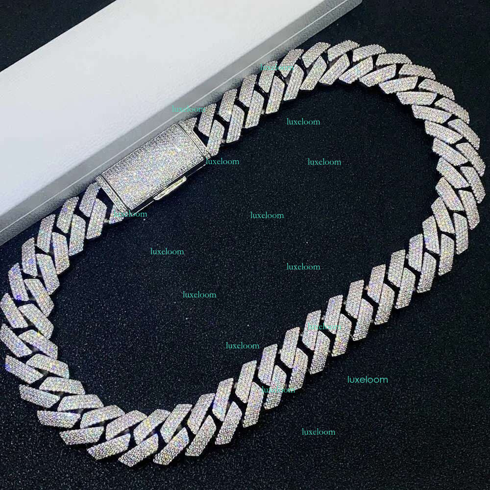 moissanite necklace cuban k chain 20mm 4 row full dia ice out vvs pass dias tester stainless steel plating hiphop men's jewelry bracelet necklace