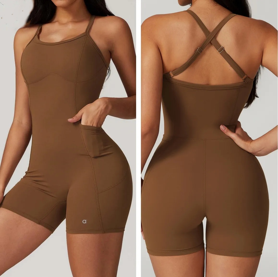 A374 Women Sports Jumpsuits with Pocket Casual Quick Drying Yoga Clothing with Chest Pad