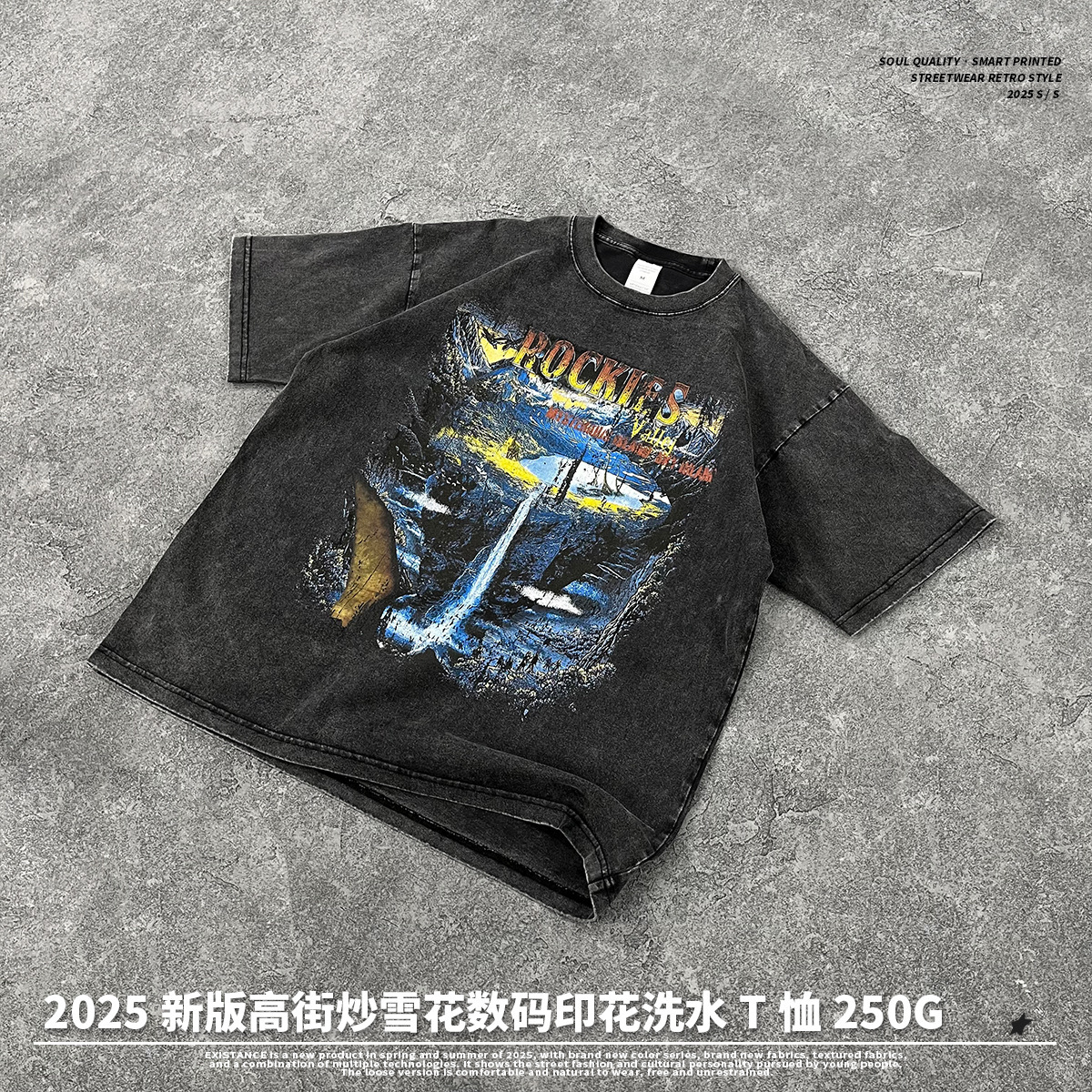 2025 Spring/Summer New Products: Stir fried Snowflake Printed T-shirt for Men, American Trendy Brand INS, Used Washed Men's Short Sleeve