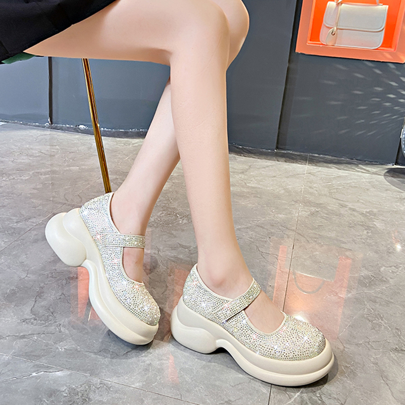 2025 Summer New Casual Platform Shoes Sparkling Diamond Luxury Sneakers Explosion Velcro Mary Jane Women's Sandals Luxury designer Beach Sandals