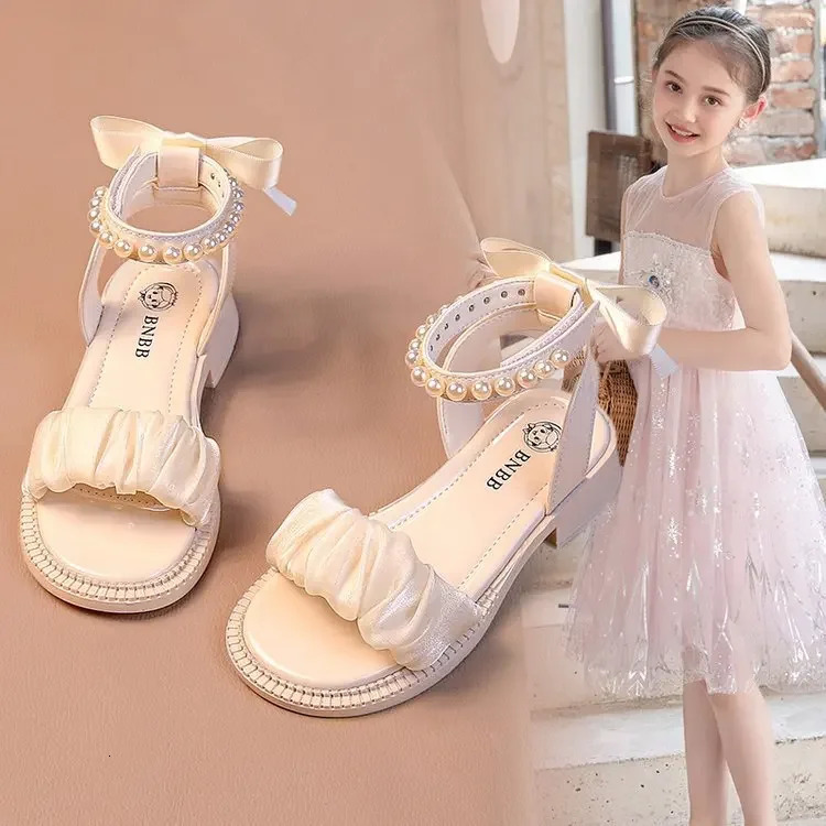 Girls Shoes Childrens Shoes Summer Fashion Girls Roman Sandals Soft Childrens Sandals Pearl Princess Sandals 250402