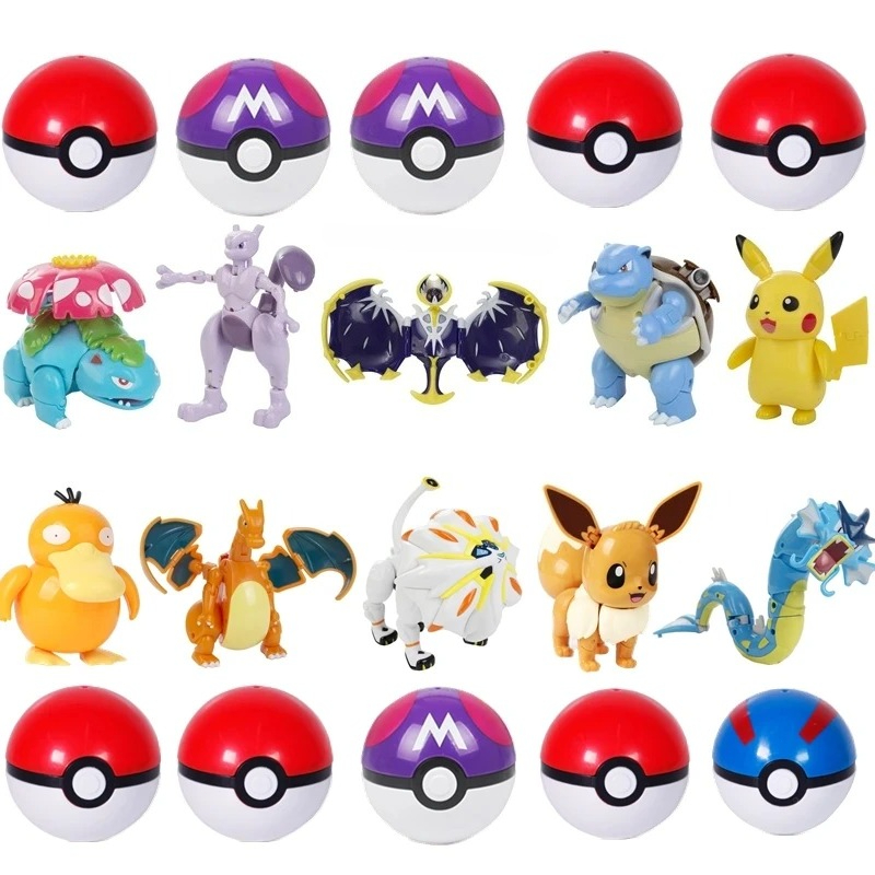 Action Figure Pokemon Official Licensed Figure Wholesale - Pikachu Charizard Gengar Venusaur Transformable PVC Model Kit with Pokeball, Kids New Year Gifts