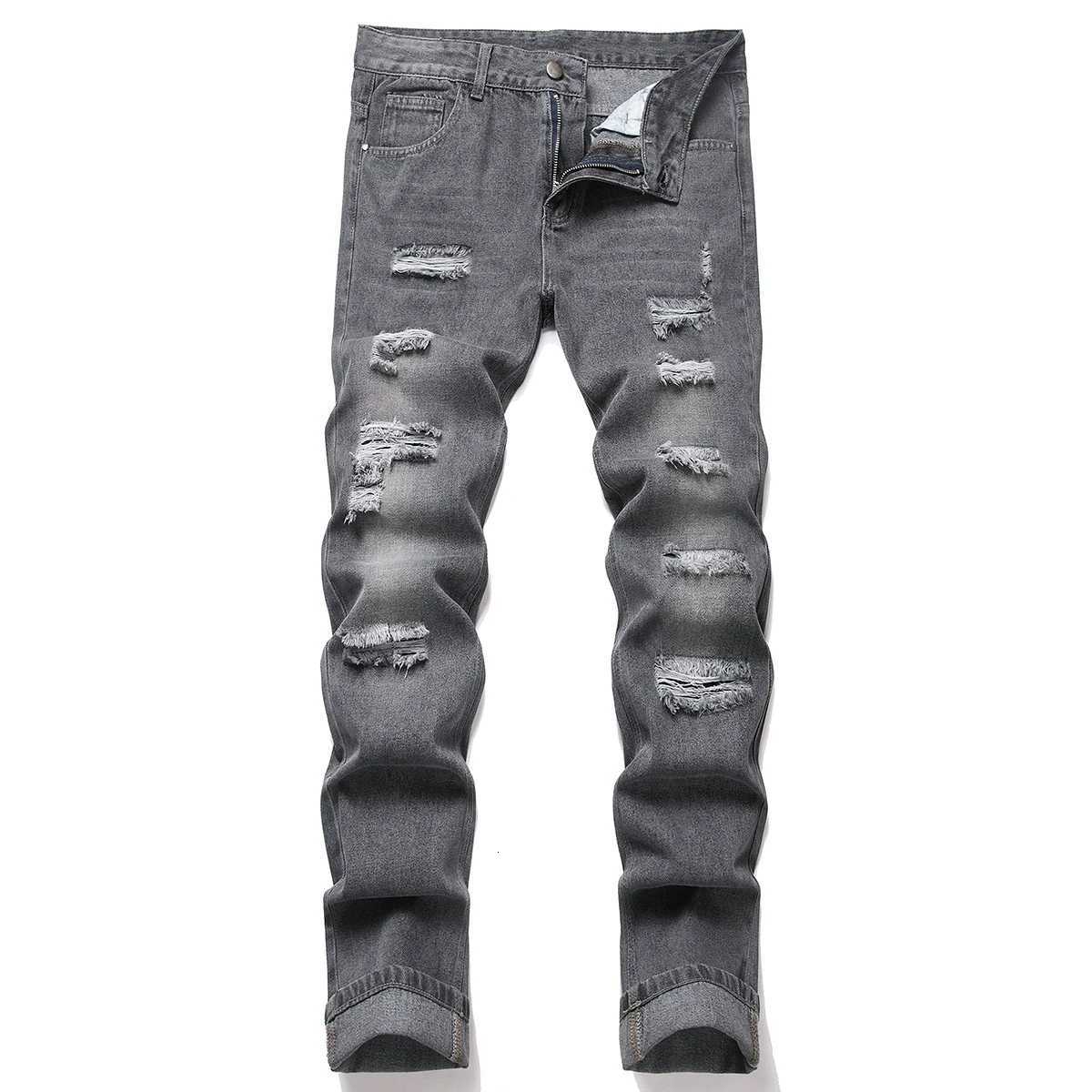 2025 New Denim Pants Men Fashion Hole Mens Jeans Classic Straight Denim Trousers Streetwear Slim Casual Jeans Man Plus Size 40T251107