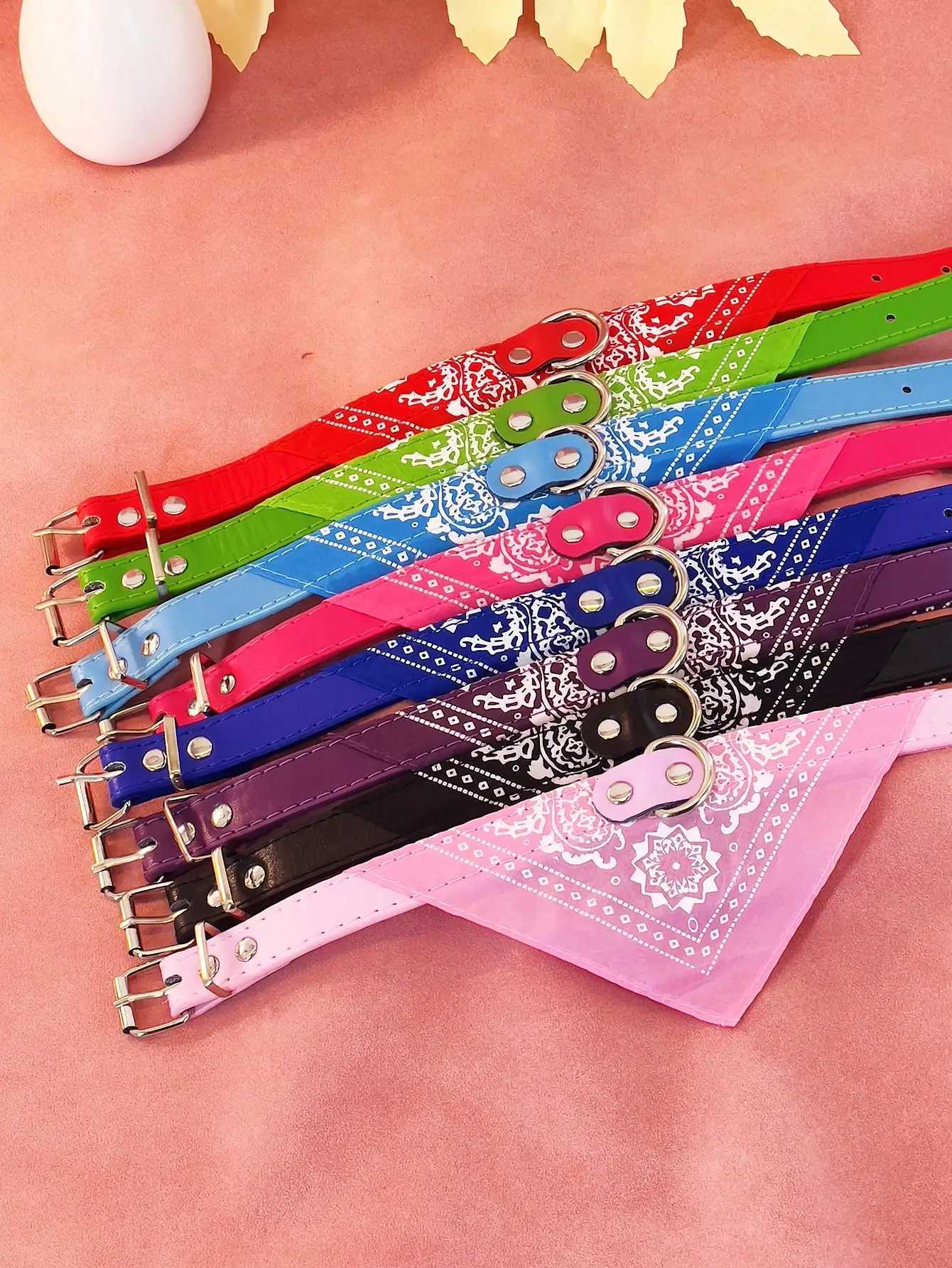 High Quality Pu Pet Collar Cat Bow Tie Saliva Towel Dog Collar Printed Triangle Scalp Dog Cat Universal T250407