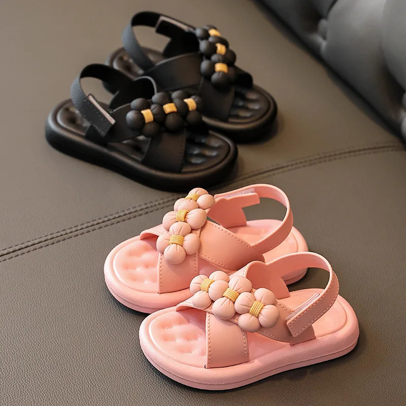 Kids Girls Sandals Platform Flats Princess Flower Childrens Baby Summer Shoes Pink Soft Footwear Fashion kids Beach EVA shoes 250407