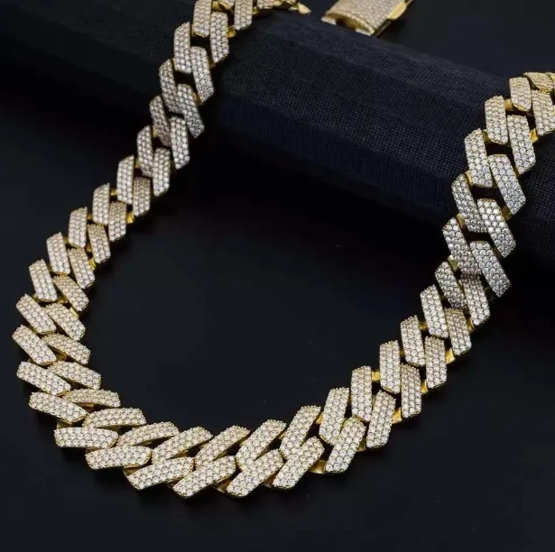 Classy 19mm Moissanite Bracelet & Rose Gold Cuban Chain Pendant Set Premium Jewelry Collection