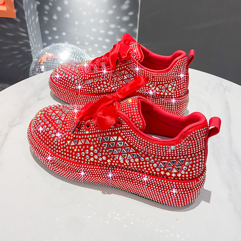 Autumn Water Diamond Thick Bottom Shining Crystal Sports Shoes Luxury Designer Shoes Trendy Casual Flat Shoes High quality sequined casual shoes zapat