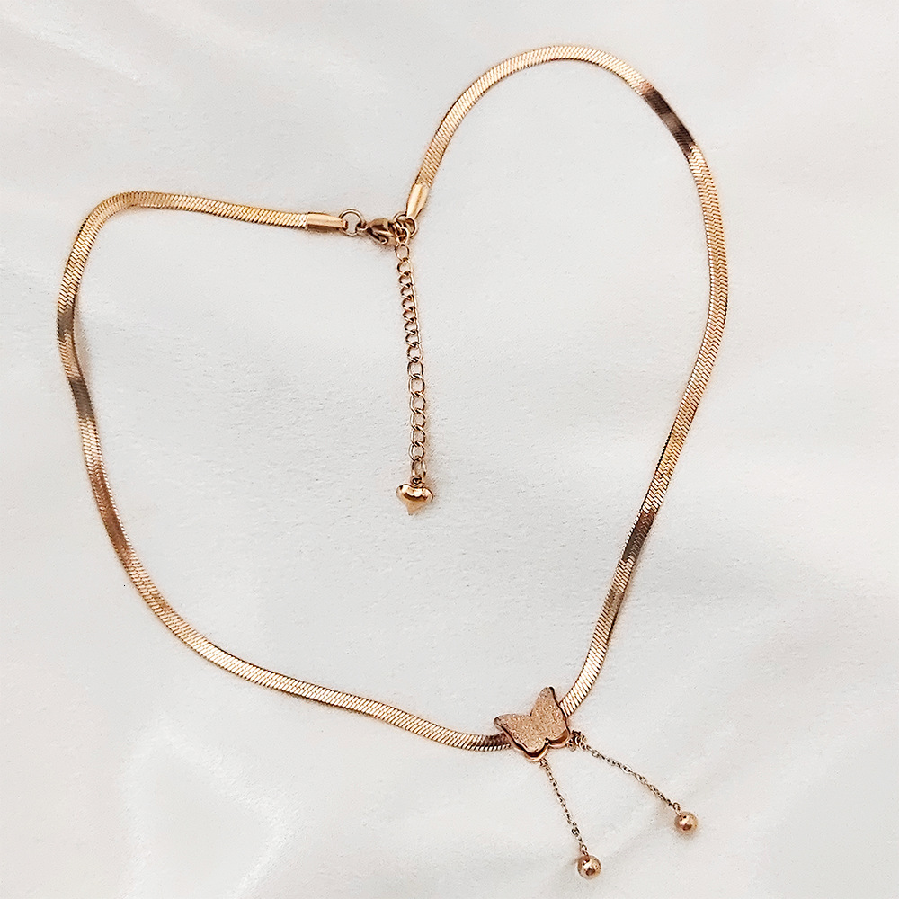 Stainless steel new niche minimalist butterfly pendant snake bone chain light versatile necklace