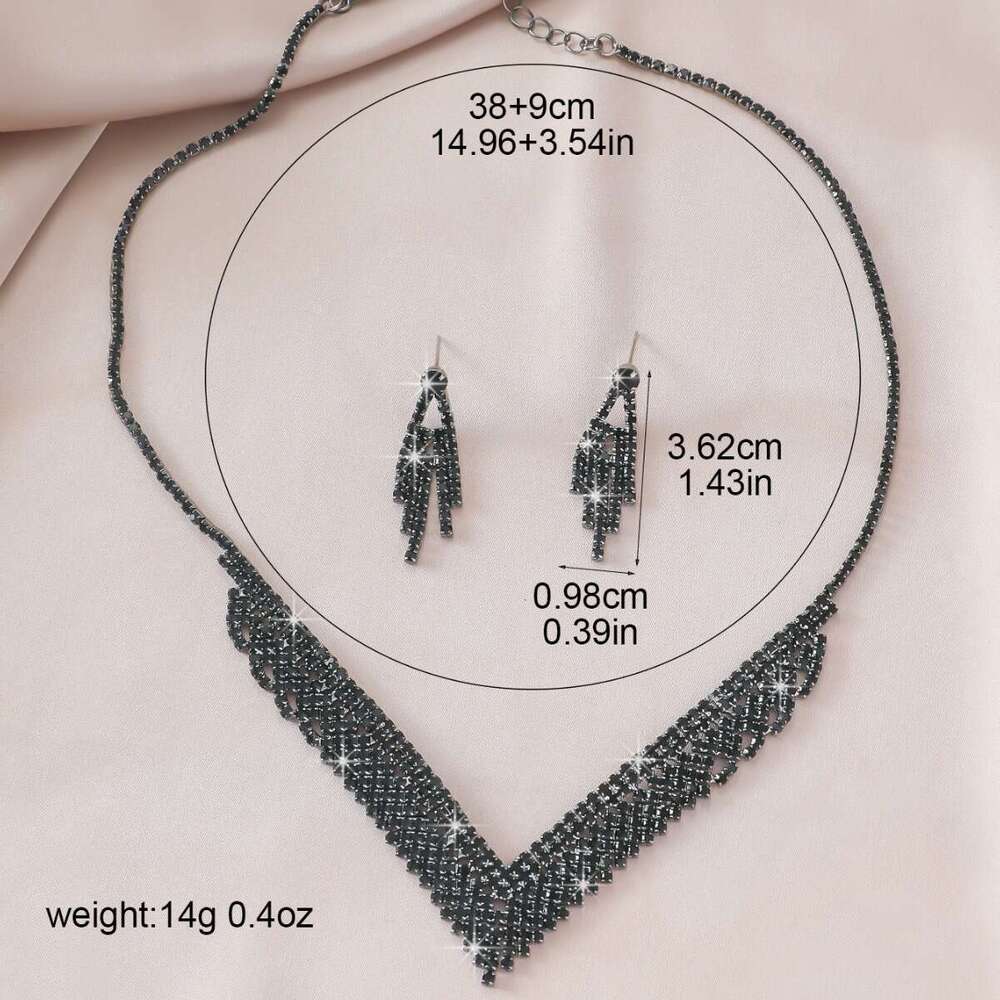 Bestselg black rhie V-shaped wave earrings+necklace two-piece set premium version