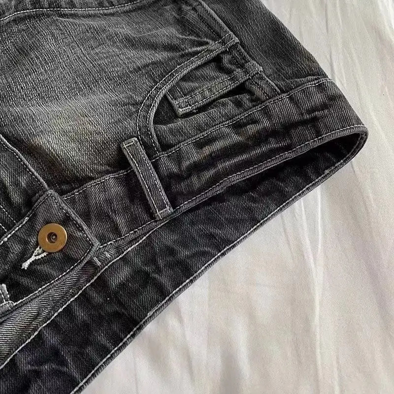 Vintage Denim Shorts Women Summer Black Grey Washed Low Waist Elastic Skinny Shorts Jeans 250407