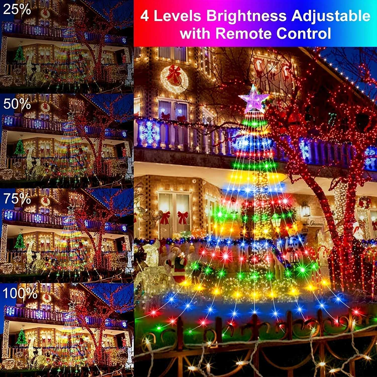 200/280 LED Star Waterfall Lights With 8 Modes USB Powered Remote Control Camping Light Indoor Outdoor Christmas String Lights W251107