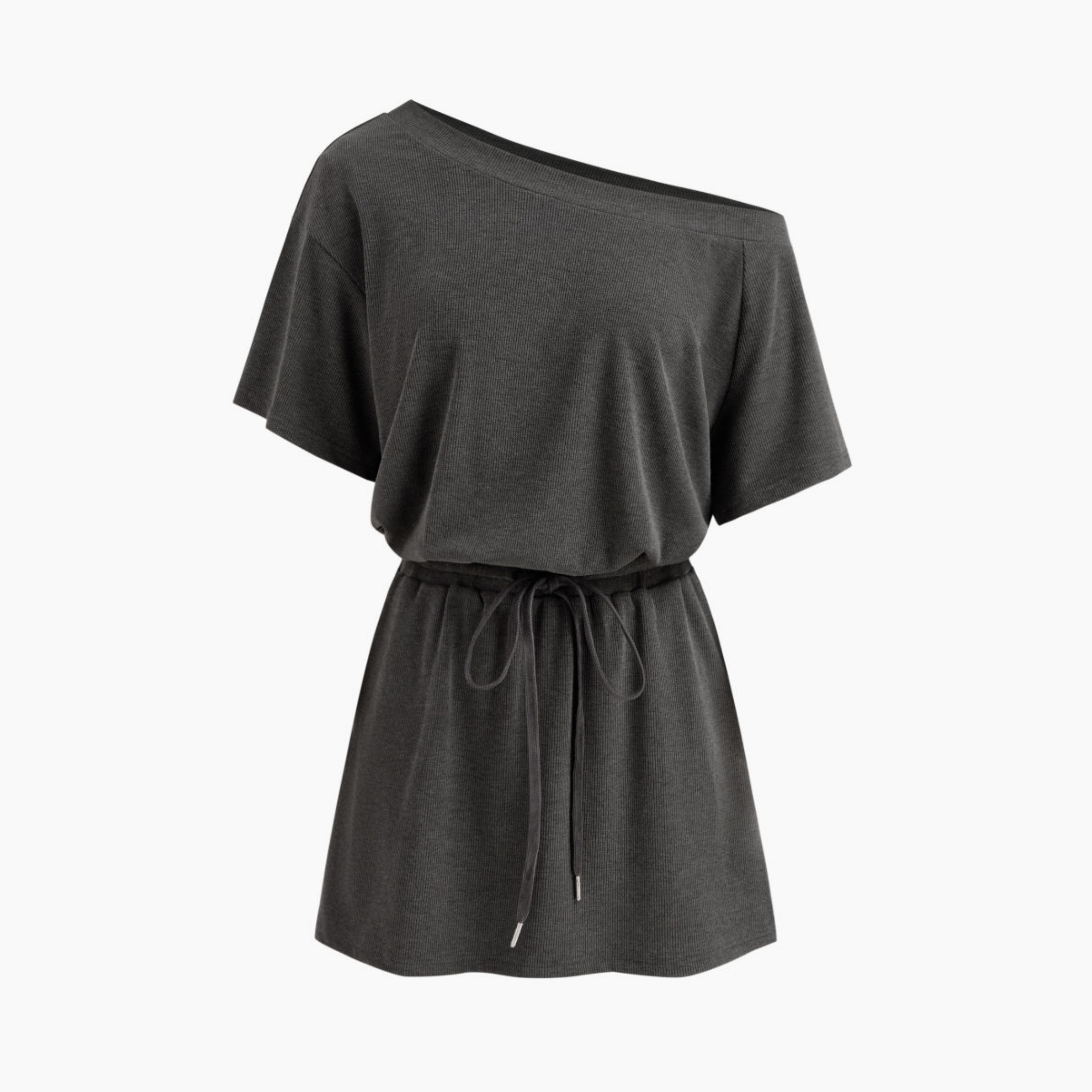 Women's Asymmetrical Off-shoulder Knit Mini Dress with Drawstring Elastic Waist For Daily Casual