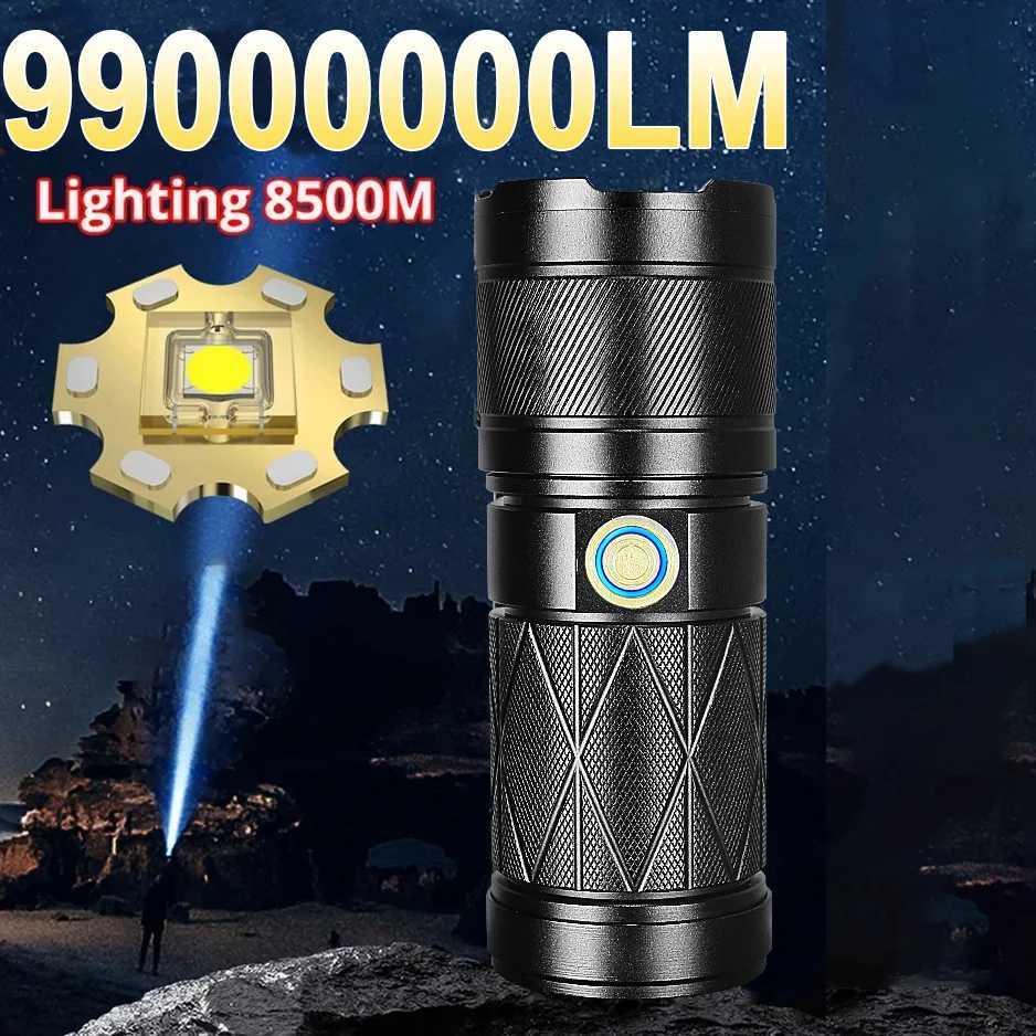 99000000LM Power Flashlights 8500M LED Flashlight USB C Rechargeable 1000W Flash Light Zoom Tactical Lantern 9900mah BatteryW251106