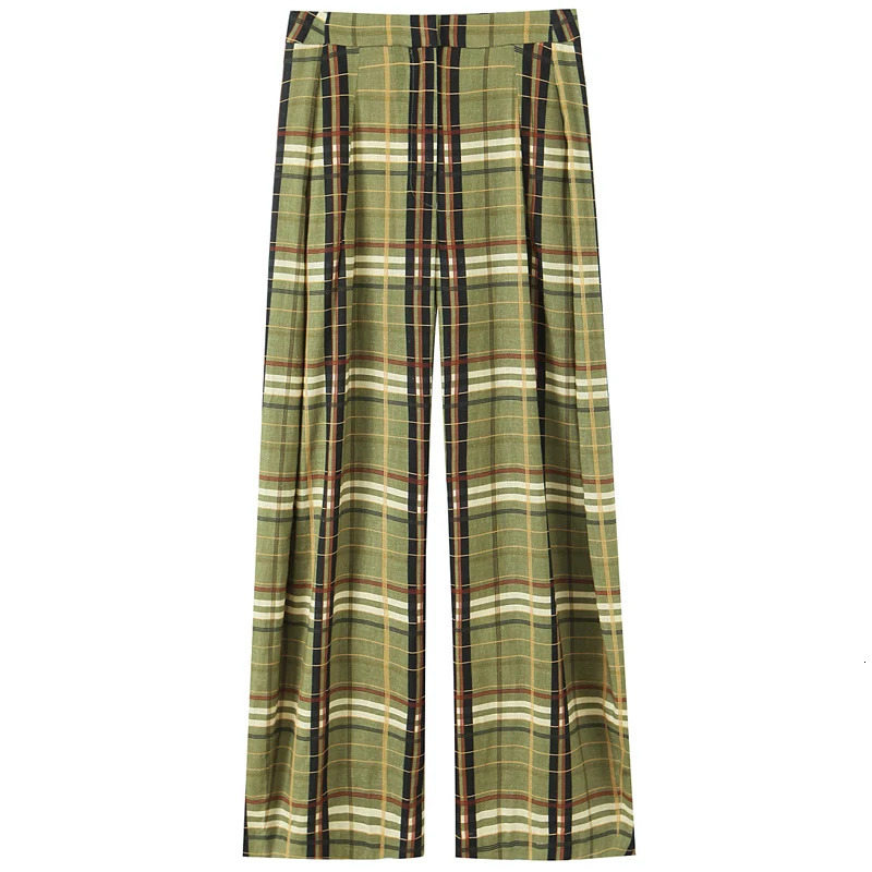 HXAO Plaid Baggy Pants Womens Pants Autumn 2025 Ladies Fashion Oversize High Waist Trousers Elegant Wide Leg Street Wear Pants251103