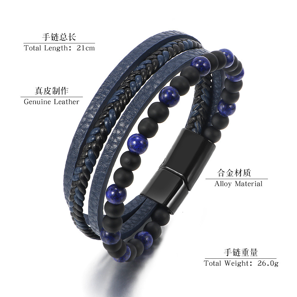 Top Source New Alloy Buckle Leather Tiger Eye Stone Weaving Men's Beaded Bracelet