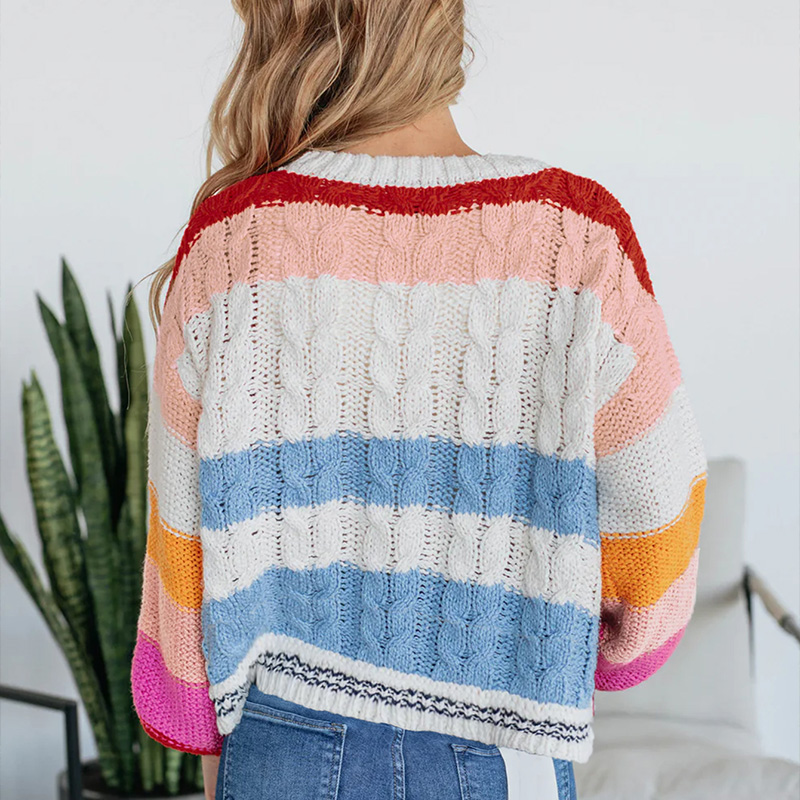 Women's color-block striped top, round-neck long-sleeve sweater, casual street chic, popular in autumn and winter, versatile for outings, women&#