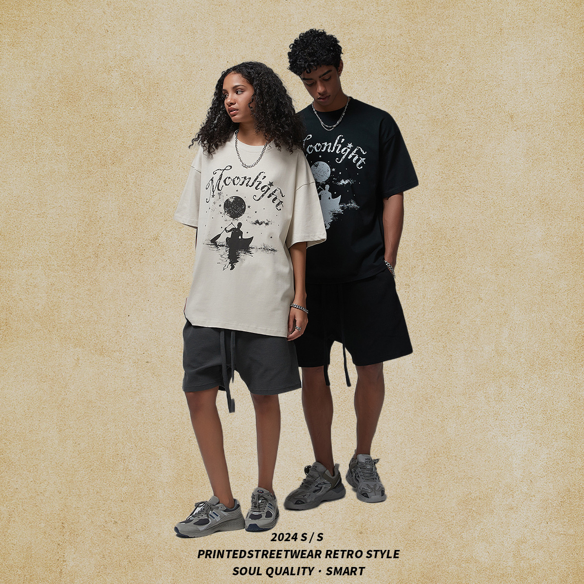 Wear | 2025 Summer White Ink Digital Direct Spray Printed Men's Short sleeved T-shirt Trendy Brand Unisex Couple T