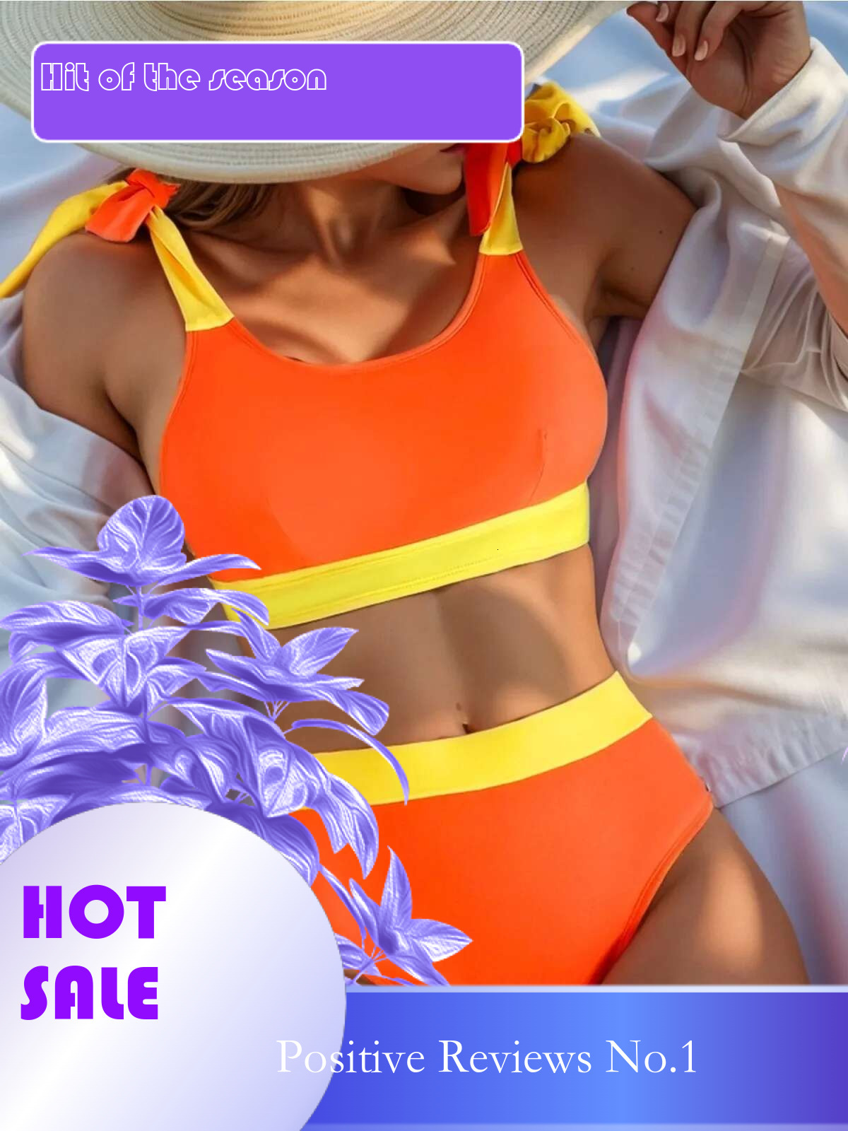Dongdumaoyi Orange Two Piece Swimsuit For Women New Suspender Backless Bikini Set High Wasit Beach Vacation Bathing Suit Swimwear