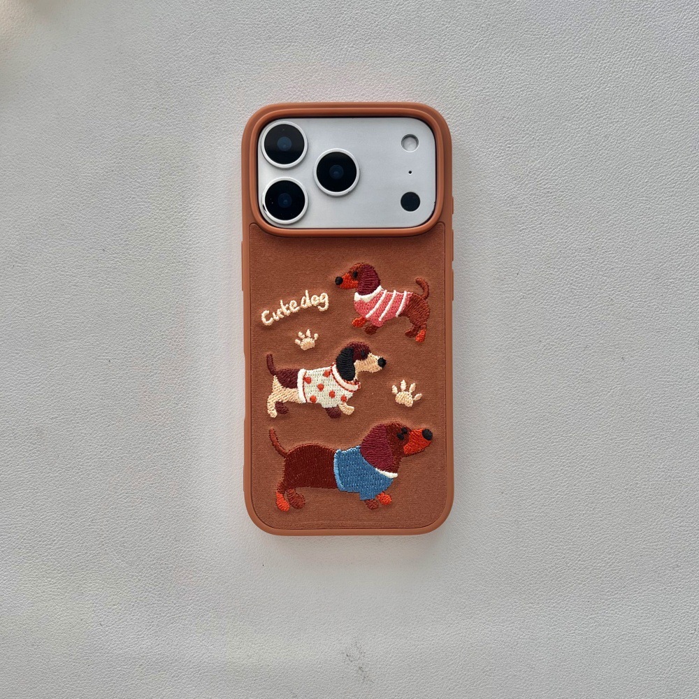 Embroidered Dachshund Dog Phone Case Compatible with iPhone 17/16 Pro Max Cartoon Lanyard iPhone 15/14 Pro