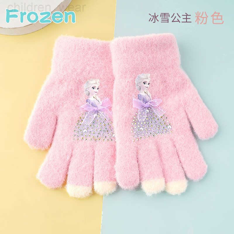 Disney Childrens Five-Finger Gloves for Girls Autumn and Winter Warm Split-Finger Gloves for Boys and Girls Baby Knitted Wool Gloves H251107