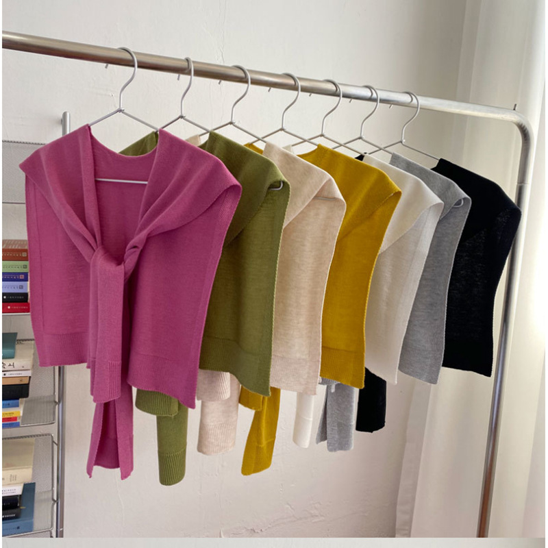 K331 Pure color 6 wool Korean knitted outerwear autumn small shawl summer small waistcoat net celebrity knitted stripes