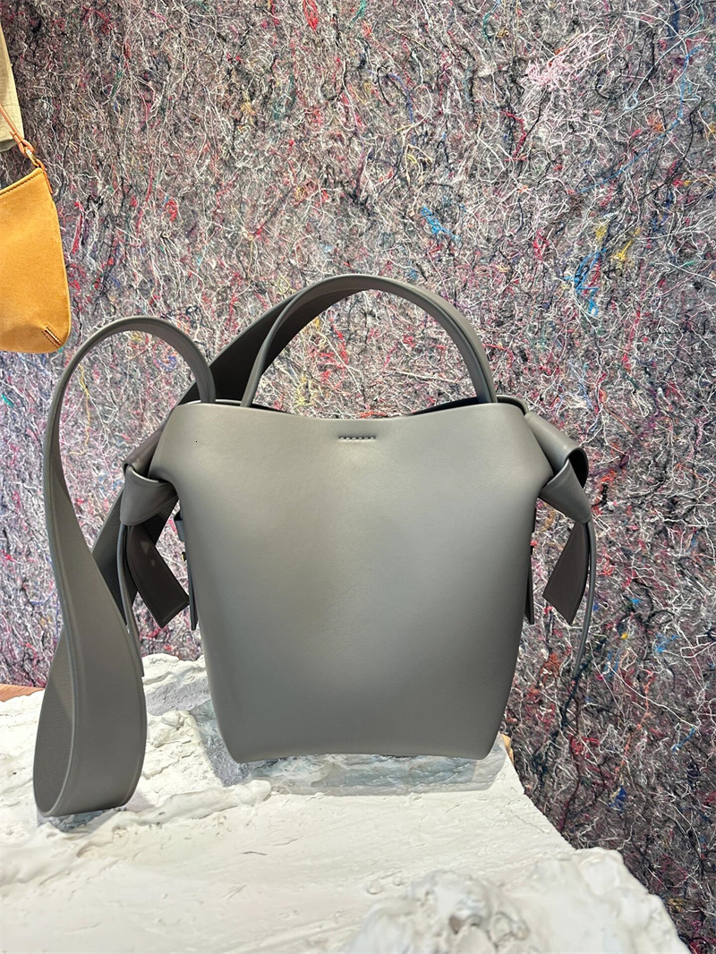Swedish Niche AS Women's Cowhide Simple Bow Handbag Bucket Single Shoulder Crossbody Bag