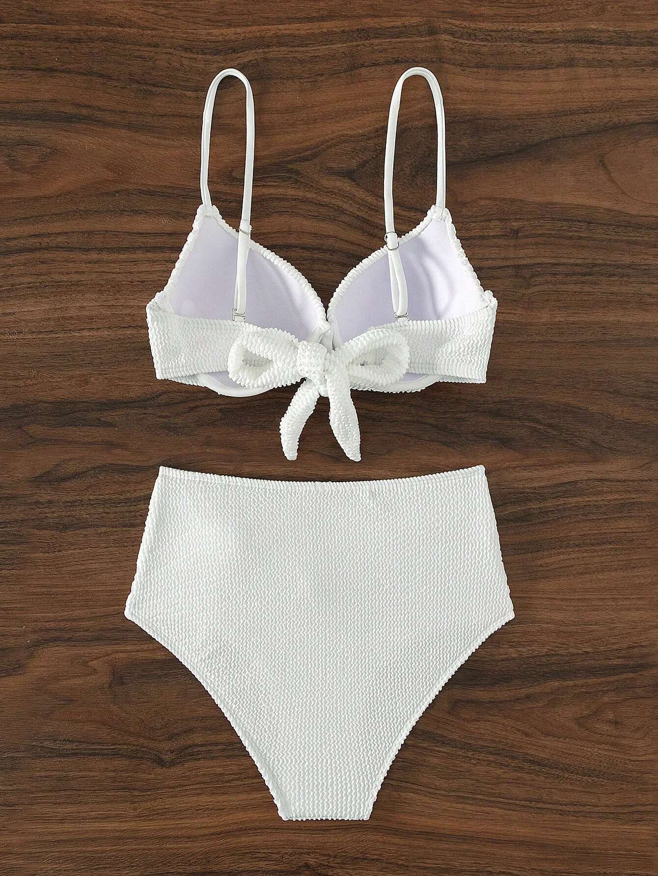 Dongdumaoyi Sexy Tie Bow High Waist Bikini Set Women White Cross Push Up Padded Swimsuit Summer Beach Bathing Suit Two Piece Swimwear