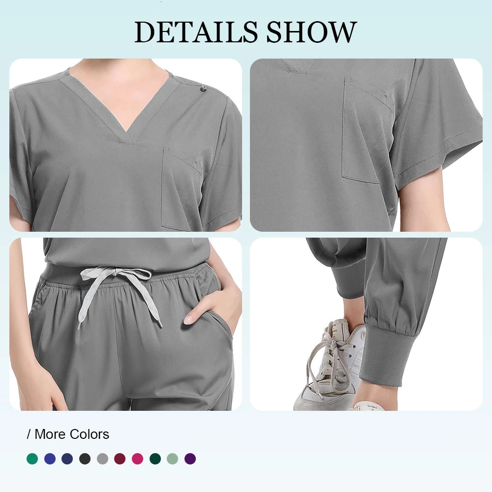 Operating Room Uniform Scrubs Women Men V Neck Top Straight Pants Set Nursing Pet Hospital Workwear Beauty Salon Clothes 250402