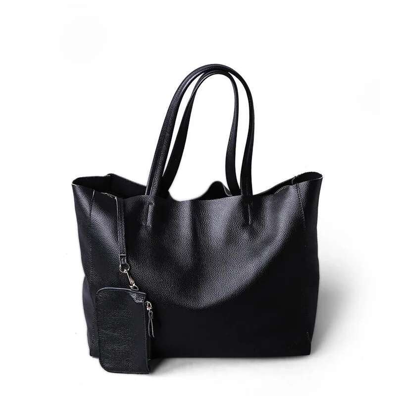 New Women Dee Cowhide Genuine Leather Totes Handbag Lady Simple Soft Satchels Bag High Capacity Waterproof Shopping Bags
