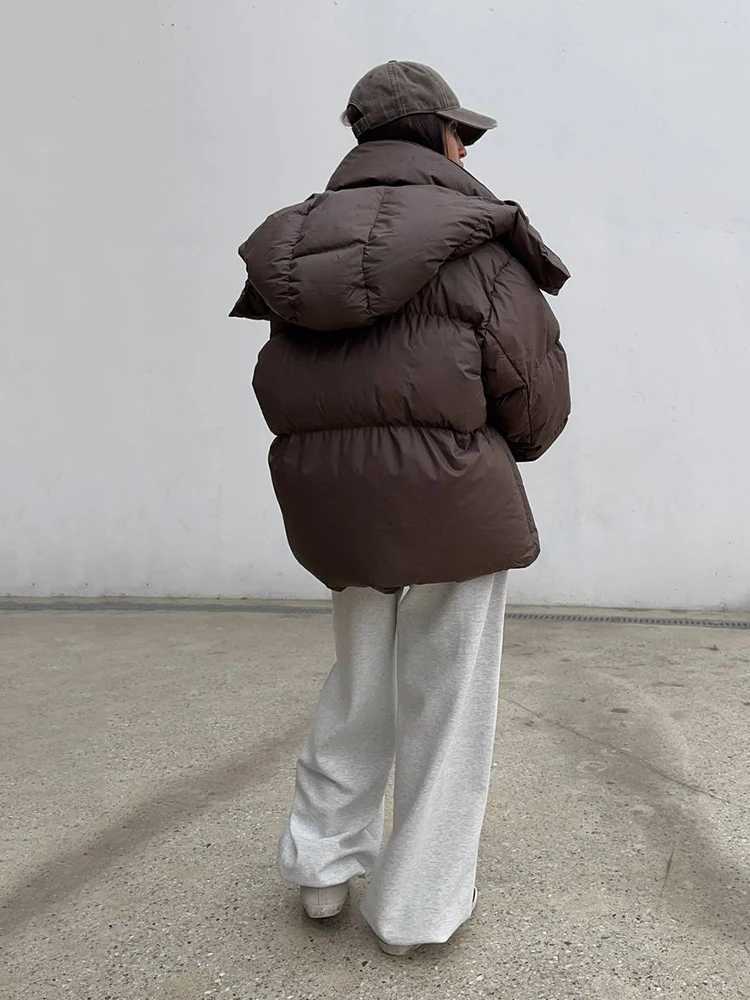 Winter Puff Hooded Thick Short Down Jacket Women White Duck Down Zipper Parker Cotton Outwears Female Warm Loose Brown Jackets C251107