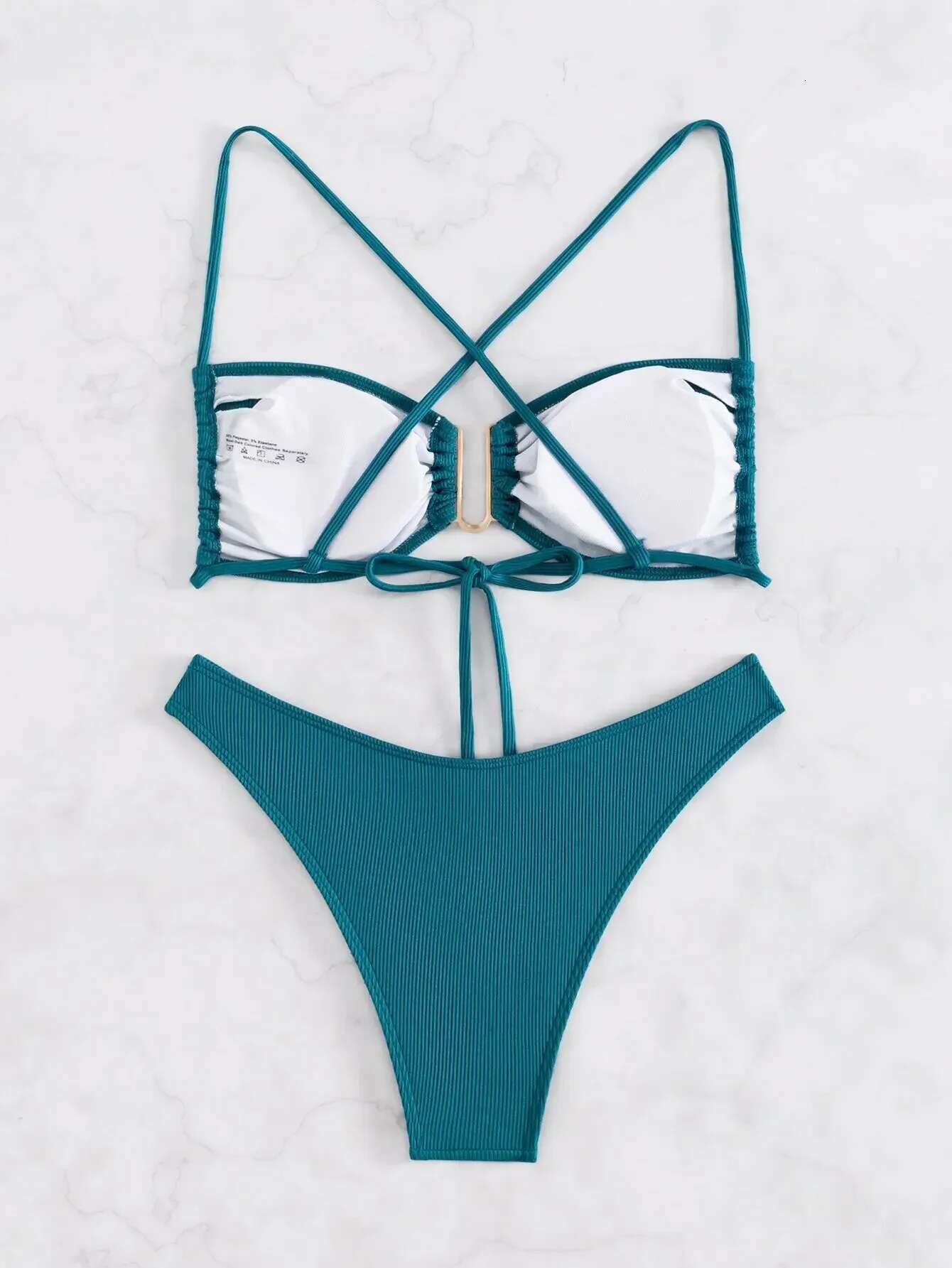 Dongdumaoyi Women S Navy Blue Two Piece Swimsuit Solid Color U Neck Bikini Set Beach Vacation Suspender Backless Swimwear Bathing Suit