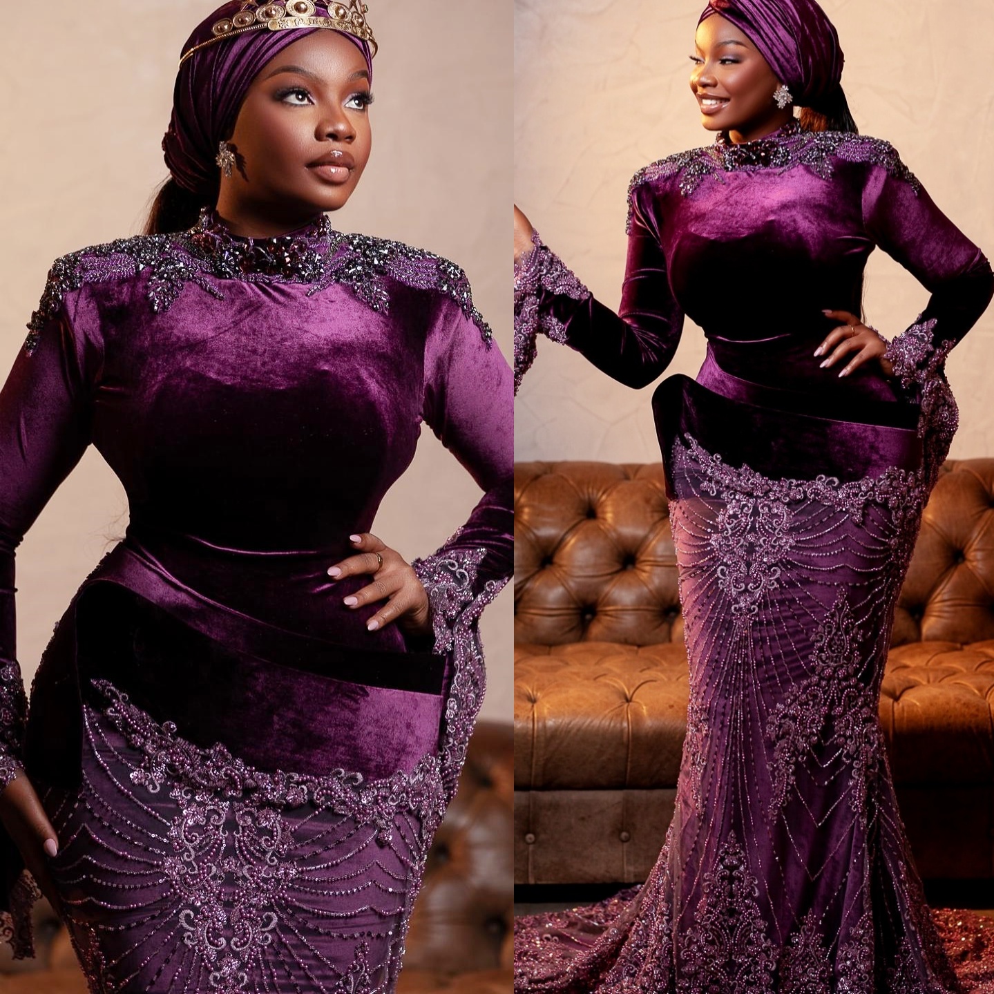 Aso Ebi Purple Mermaid Prom Dresses 2026 Crystals Lace Velvet Evening Formal Party Second Birthday Engagement Gowns Plus Size Dress For Special Occasi