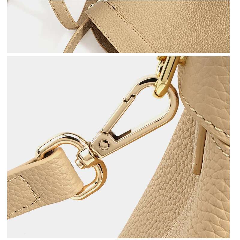 Famicare Genuine Leather Bucket Handbag Women Simplicity Crossbody Messenger Lady Fashion Small Square Shoulder Bag New