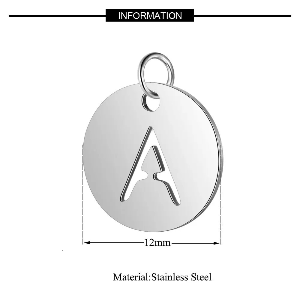 10 piecesbatch 12mm round AZ initial pendant 316L stainless steel letter charm fashion name used for making DIY necklaces 250325