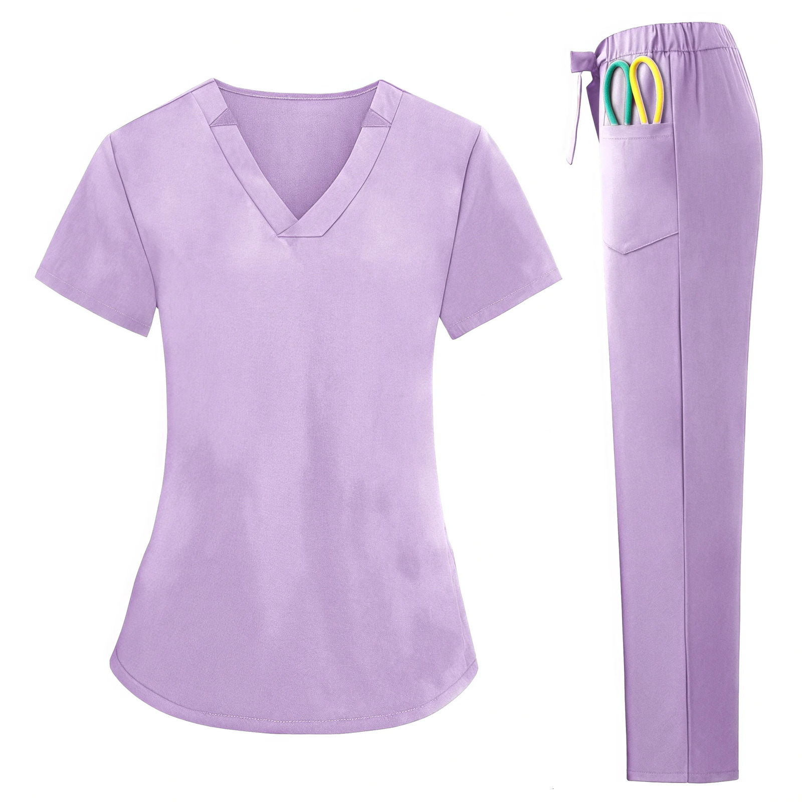 Scrub Nurse Uniforms With Pocket Nursing Uniform Hospital Set VNeck Breathable Short Sleeve Doctor Clothing Scrubs Suit 250402