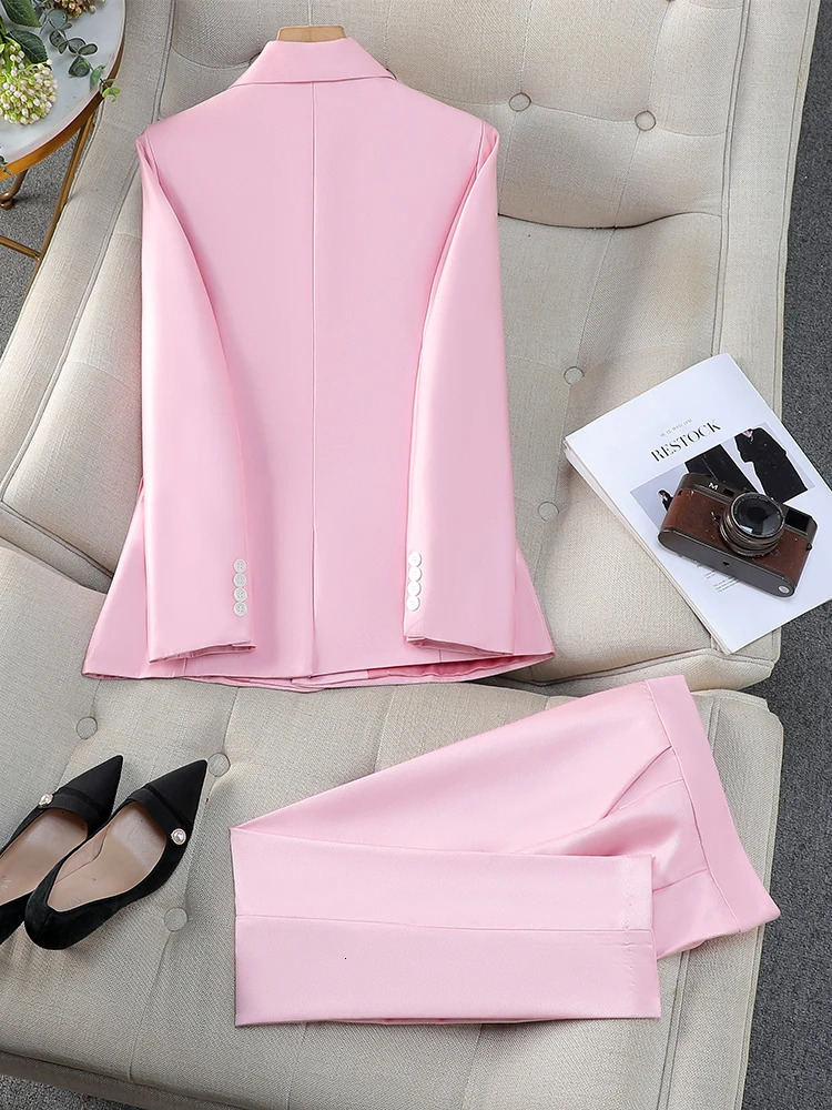 Autumn Winter Women Vest Blazer and Pant Suit Pink Navy Orange Office Ladies Business Work Career Wear Formal 3 Pieces Set 250401