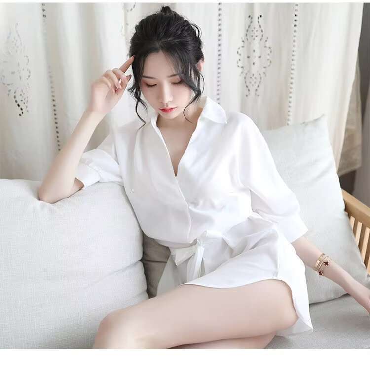 New Design Women Sexy Gerie Transparent Sleepwear Chiffon See-Through Lace Shirt Dress