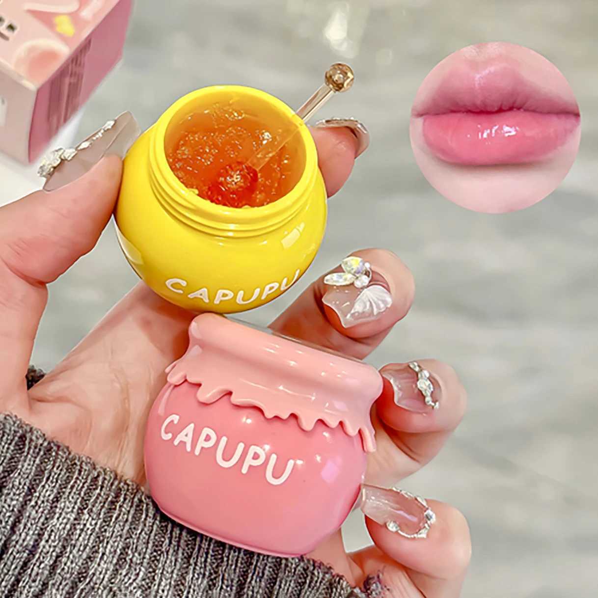 1 piece of peach jelly lipstick transparent and moisturizing reducing lip line honey lipstick fruit lipstick care cosmetics W250407