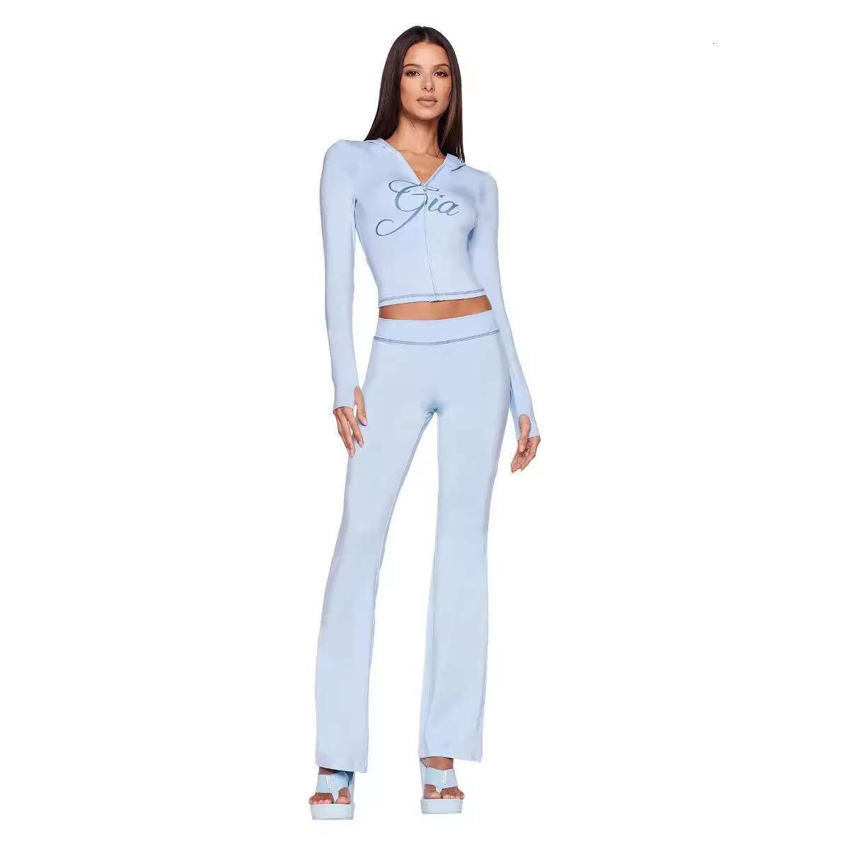 I. Am. GIA Women's New Two Pieces Pant Sets Bralette High-Waisted Casual Summer Tracksuit Y2k Hooded Cardigan Sweatshirt Set
