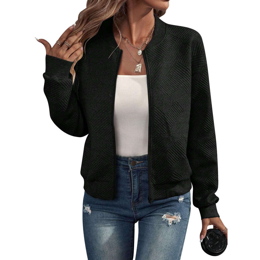 Europe and America Autumn/Winter Solid Color Zipper Baseball Collar, Jacket, Women's 2025 New Casual Versatile Fashion Clothing