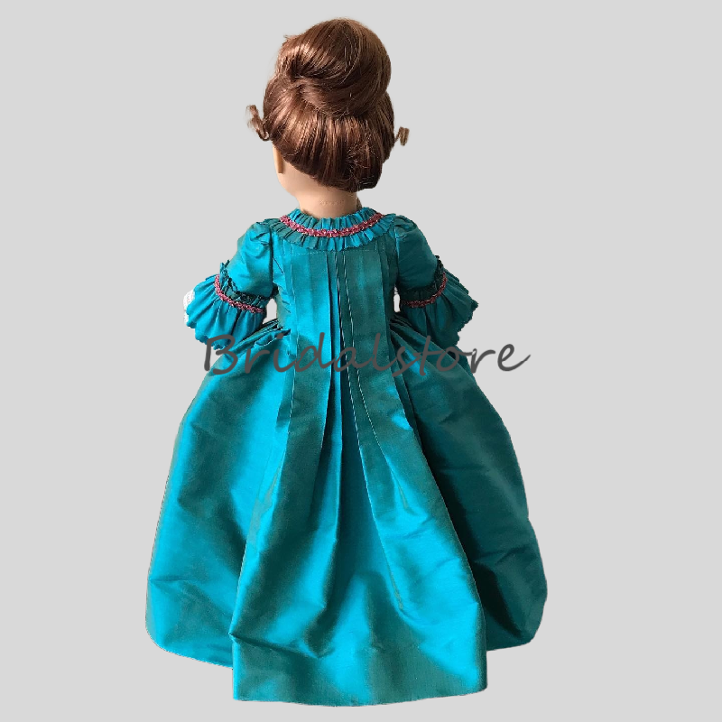 Teal Blue Rococo Flower Girls Dress With Bow Victorian Duchess style Kids Dress 1860s Ruffles Civil War Birthday Party Costume Charro Mariachi Quincea