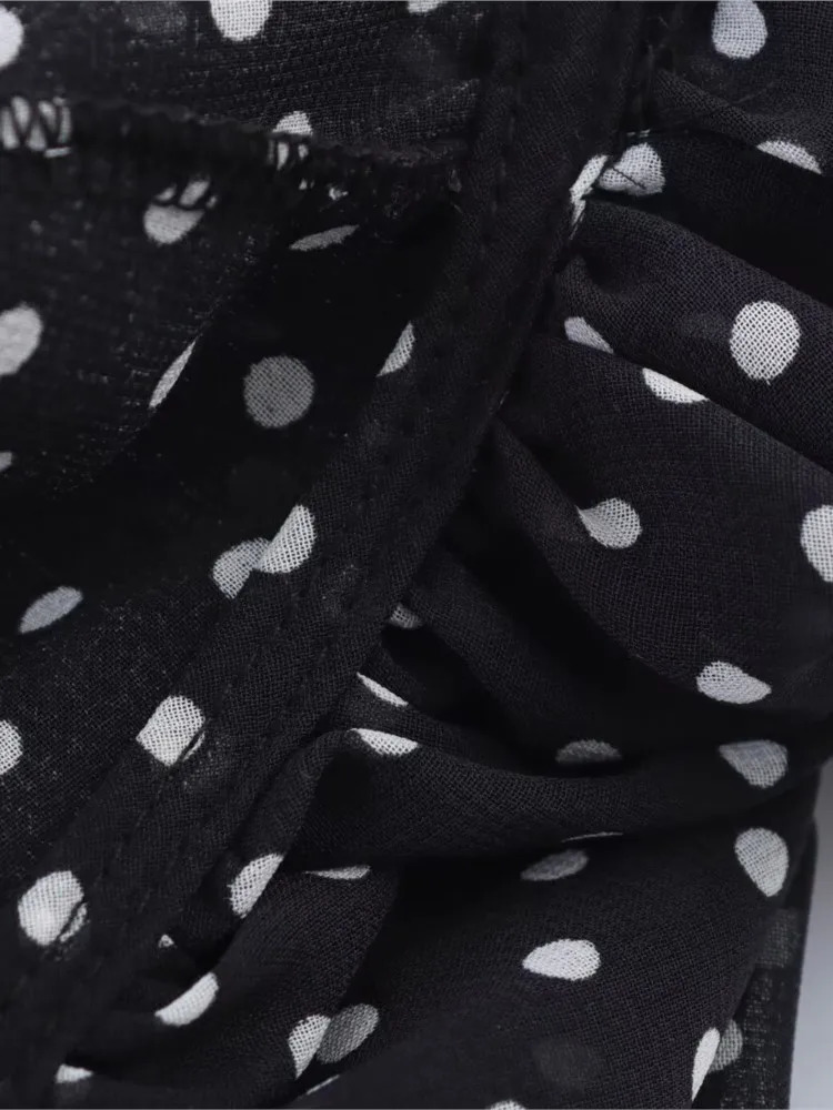 Open top shirt with tie womens casual Vneck lightweight polka dot long sleeved and blouse 250407