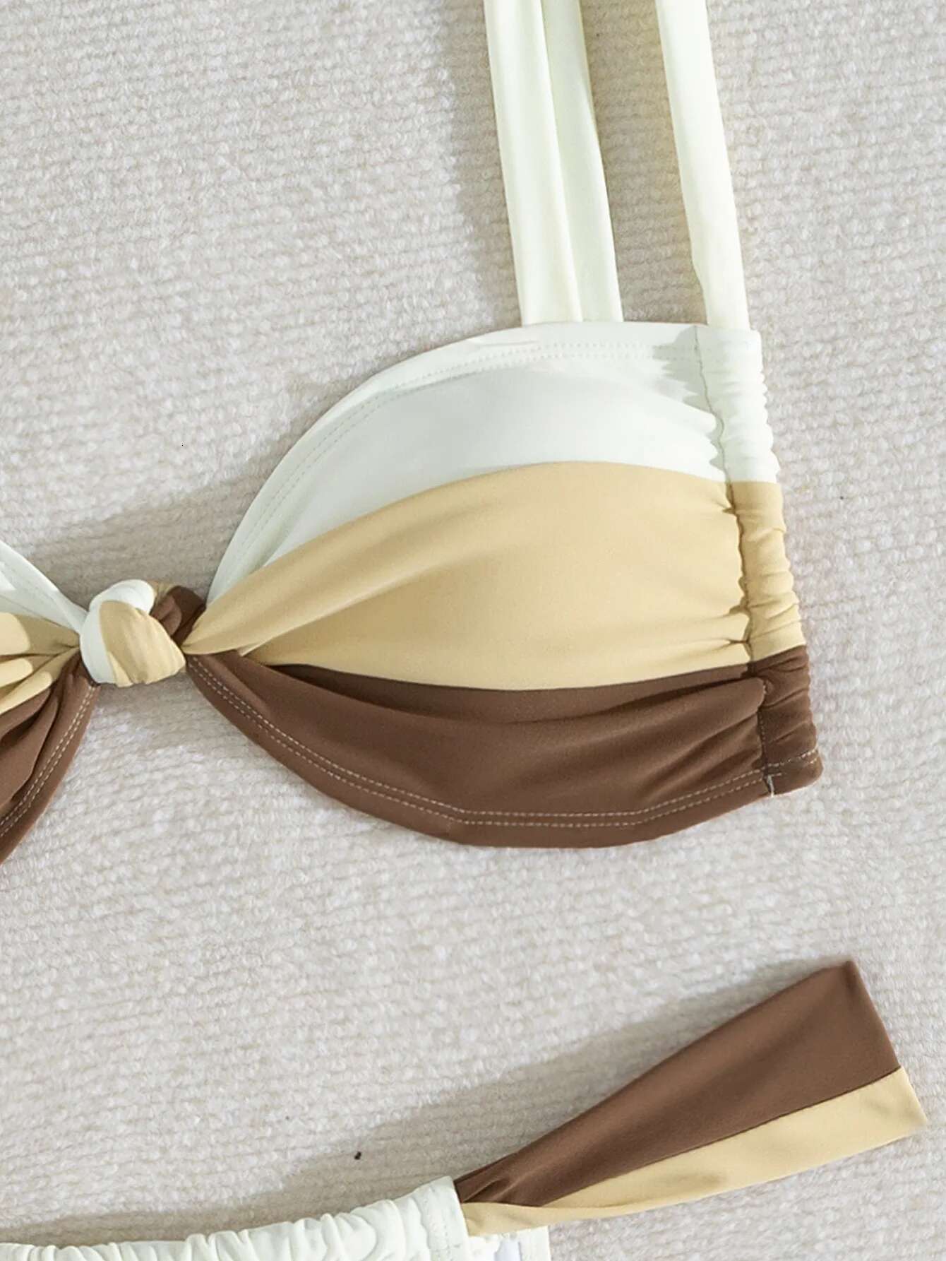 Dongdumaoyi Sexy Beige Patchwork Bikini Women Front Tie Pleate Push Up Micro Swimsuit Brazilian Gradient Bathing Suit Thong Swimwear