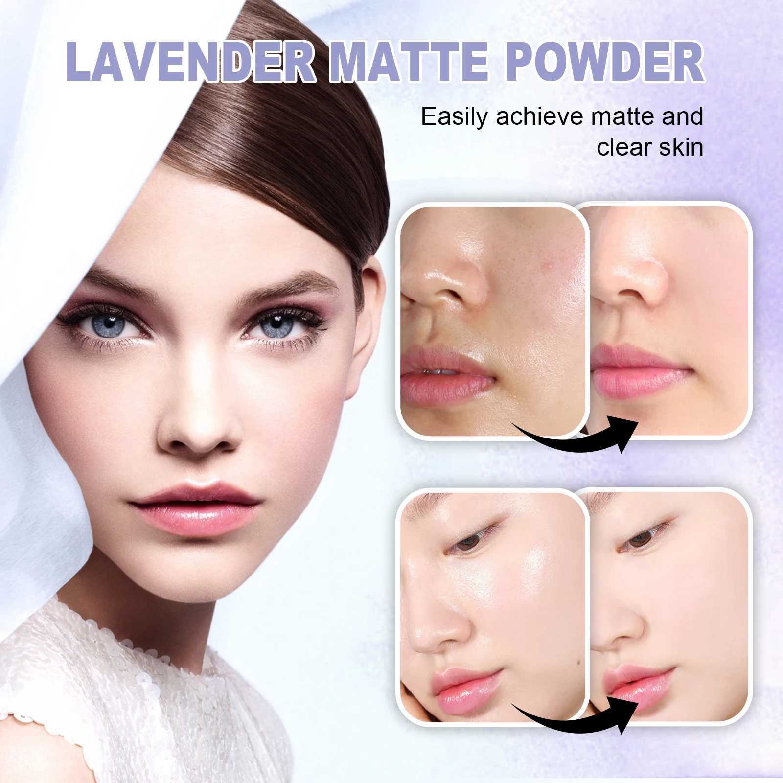 Lavender matte powder oil control set powder waterproof smooth makeup foundation make-up powder with puff loose set powderXJ250407