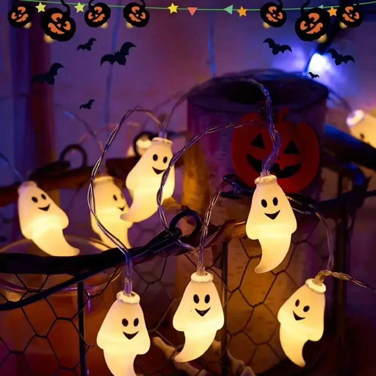 Halloween LED Ghost String Lights Battery Powered Decorative Fairy Lamp Indoor Outdoor Lighting for Haunted House Party Home W251107